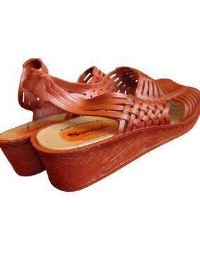 Vintage Women's MEXICAN SANDALS 5 22 cm  NEW True Vtg 70s BROWN RUBBER Strappy